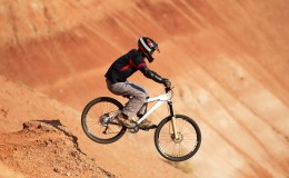 Extreme biker in red canyon